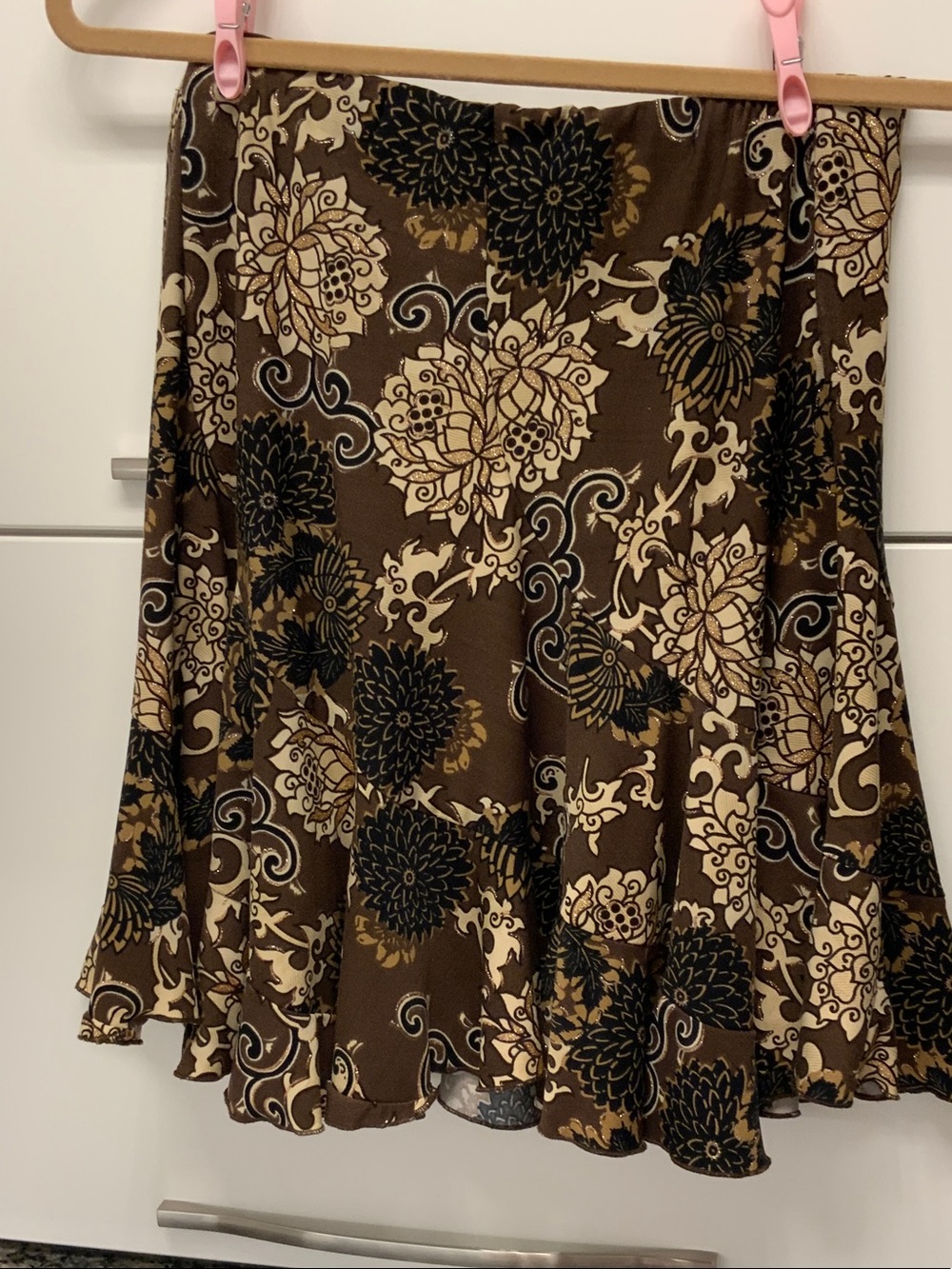 COLORI Floral A-Line Midi COLORI Skirt in Brown strech tissu size small